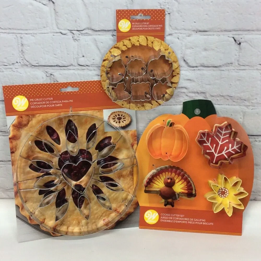 Wilton Autumn Holiday Pie Crust & Cookie Cutters Lot of 3 Assorted Fall Shapes